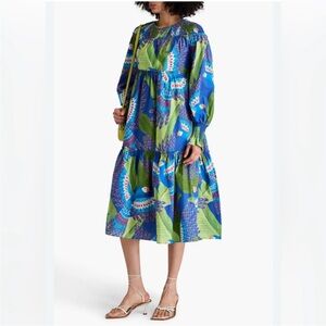 FARM Rio Blue and Green Long Sleeve Dress